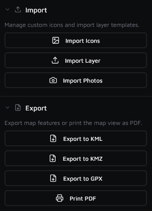 Import and export data panel